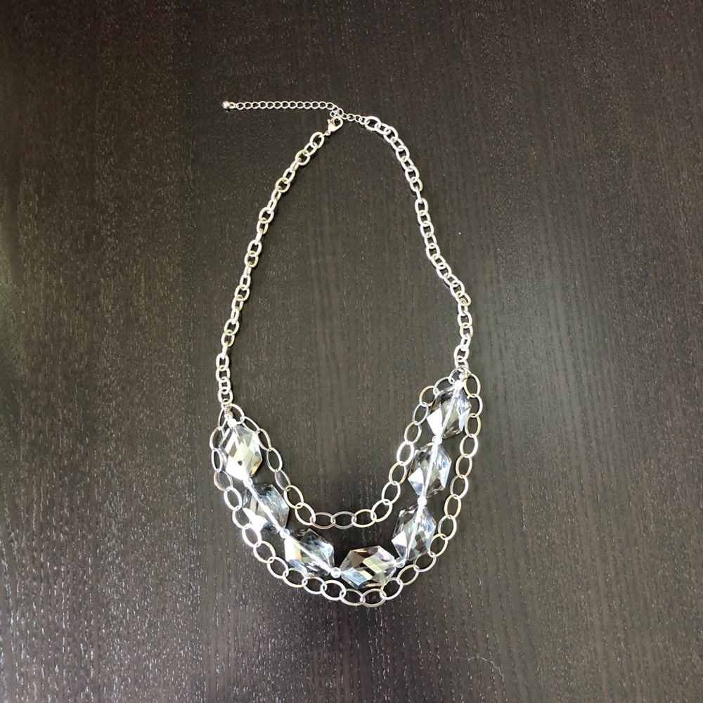 Silver and Grey Beaded Multi Chain Necklace